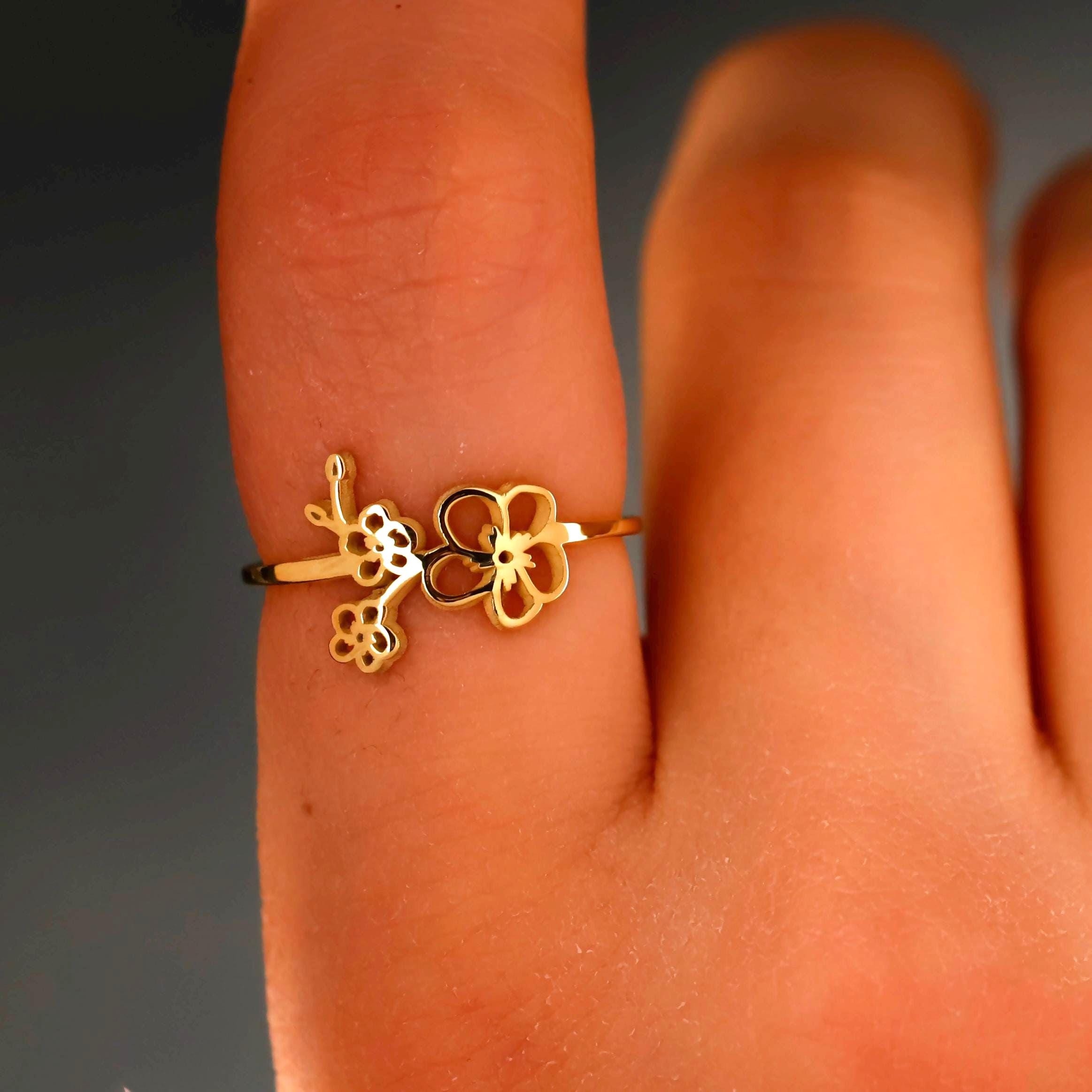 Personalized Birth Flower Ring | Custom Sterling Silver Floral Jewelry by SilverGoldandRose