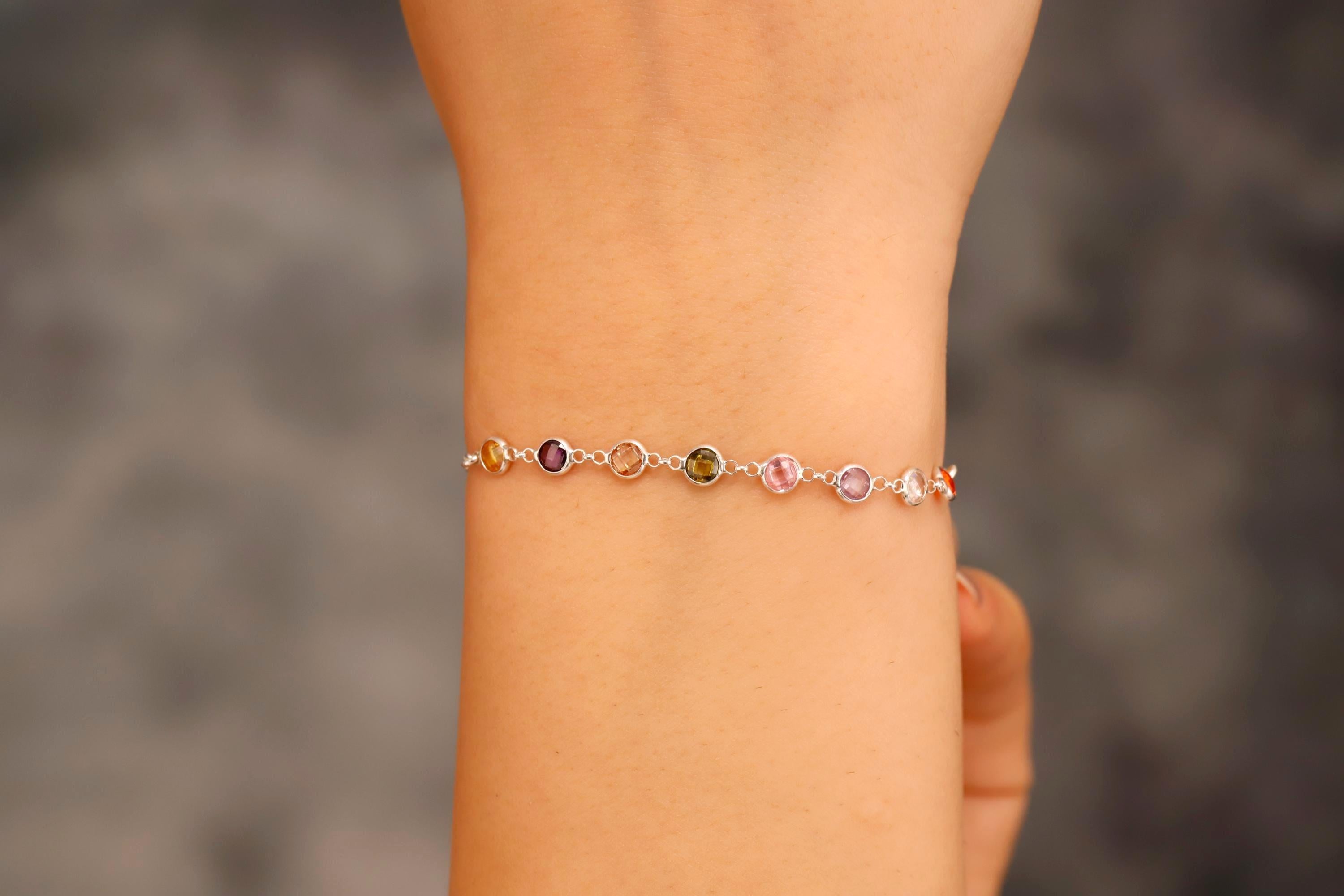 14K Gold Vermeil Colorful Natural Stone Bracelet