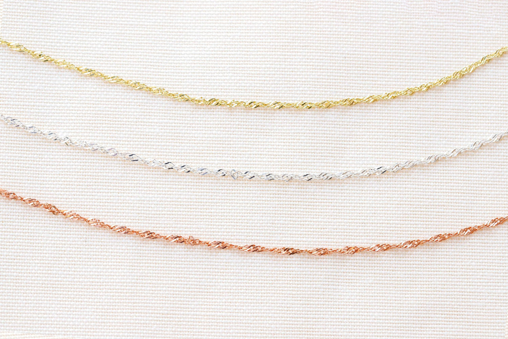Shimmering Sterling Silver Spiga Chain Necklace - Twisted Singapore Design for Effortless Elegance