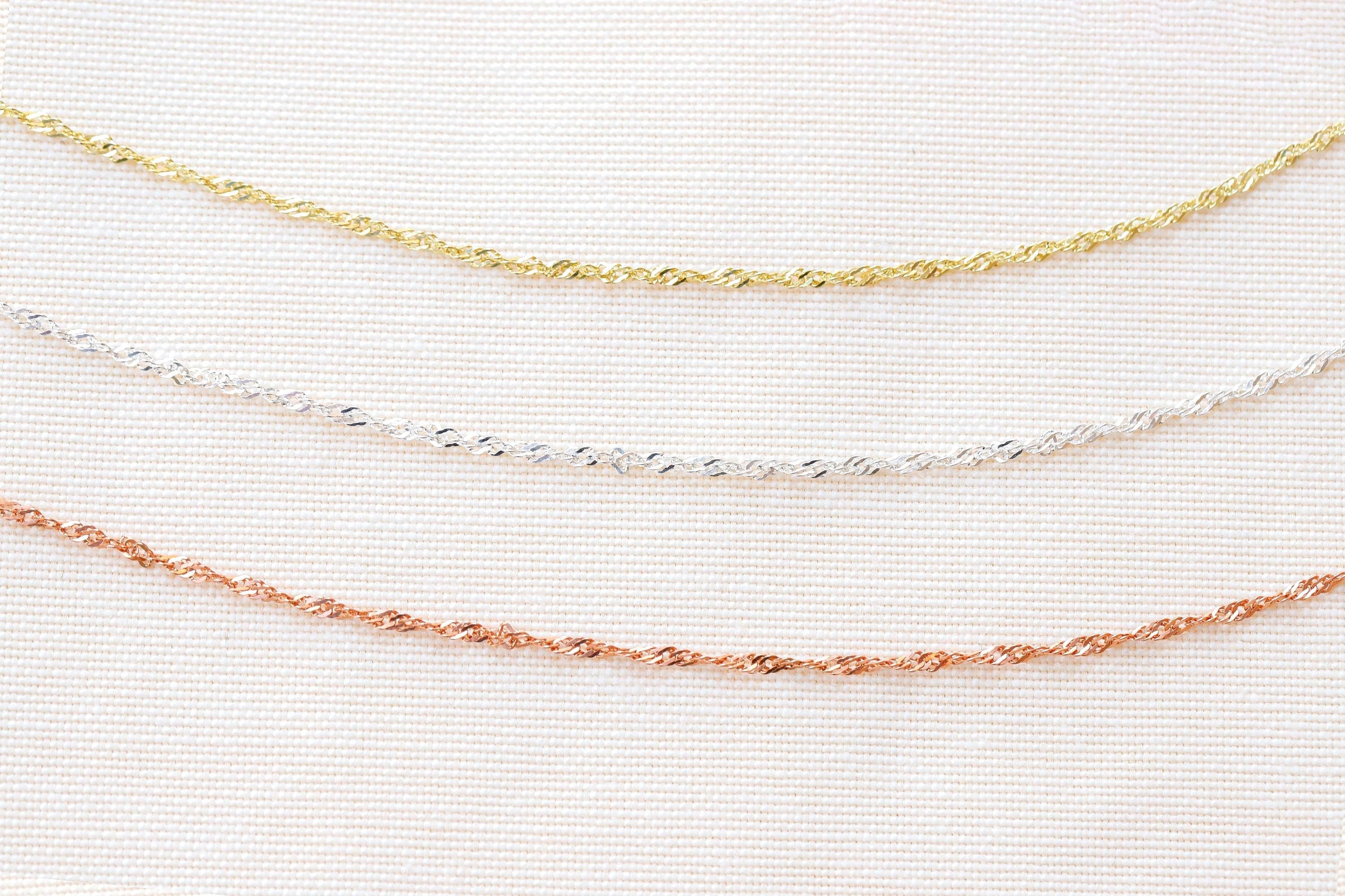 Shimmering Sterling Silver Spiga Chain Necklace - Twisted Singapore Design for Effortless Elegance