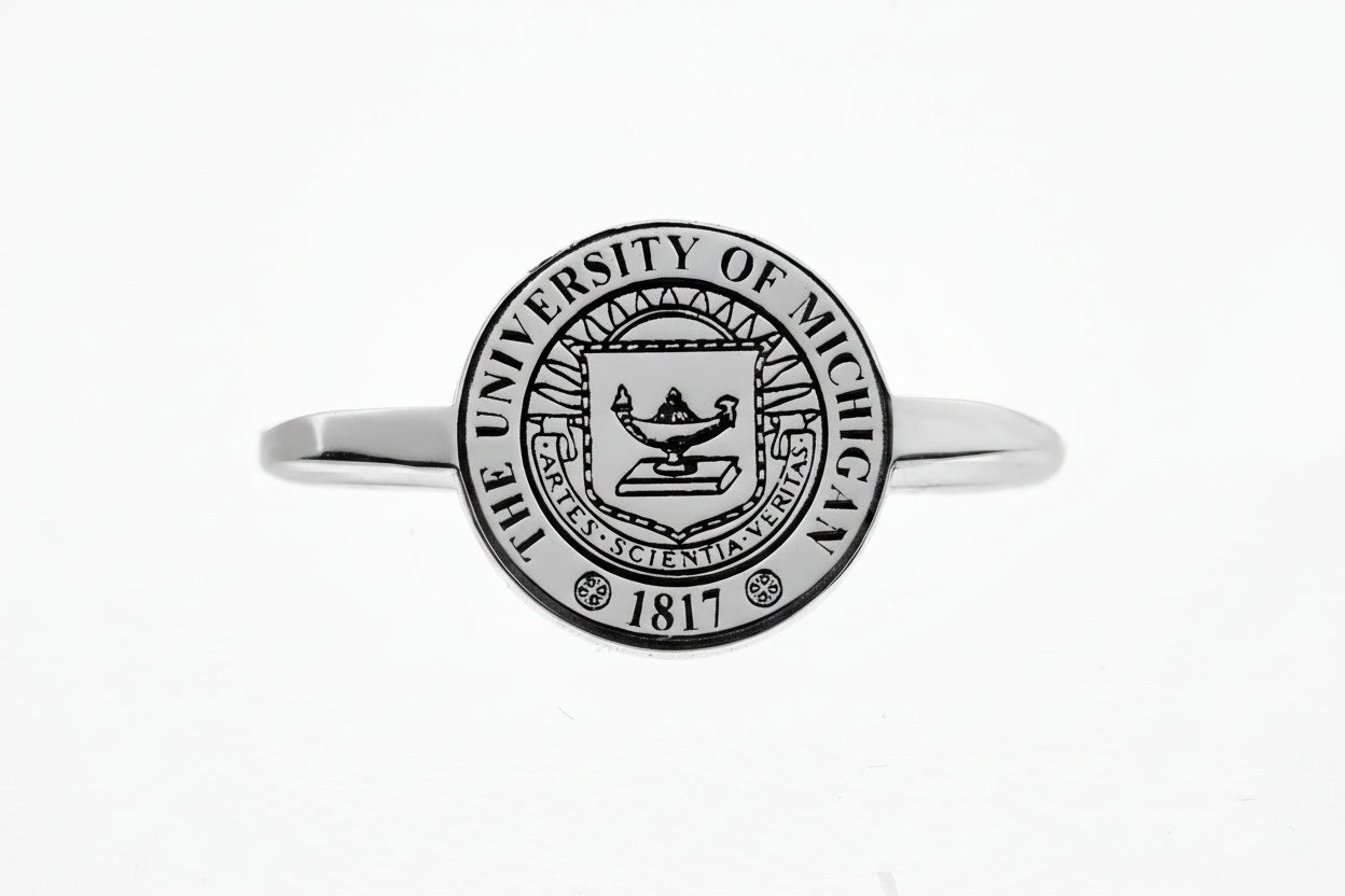 Sterling Silver College Graduation Rings: Elegant Tiny Logo Jewelry for Proud Alumni